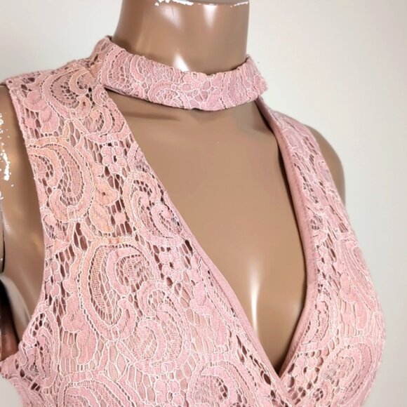 Another Story Sleeveless Lace Dress Bodycon Wrap Choker Floral Cocktail Party - Picture 2 of 13